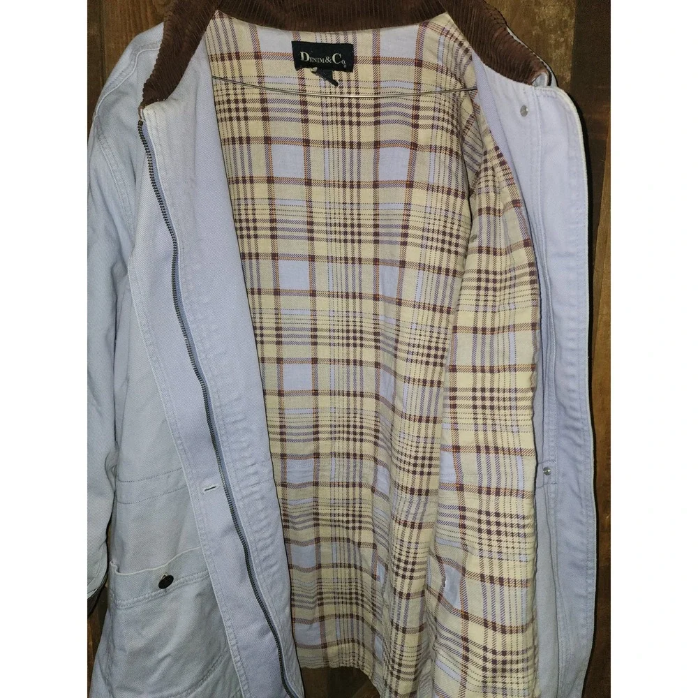 Vintage 90s Denim&CoLight BlueDenim Lined Chore Coat Corduroy Collar Women's 2XL